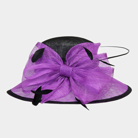 Floral Feather Church Hat Two Tone Sinamay - Picture 1 of 2